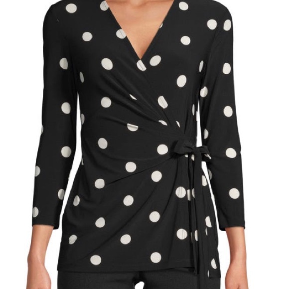 Anne Klein Tops - Anne Klein Polka Dot Faux Wrap Top EUC